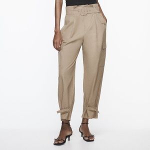 NWT Zara Camel Cargo Pants with Belt